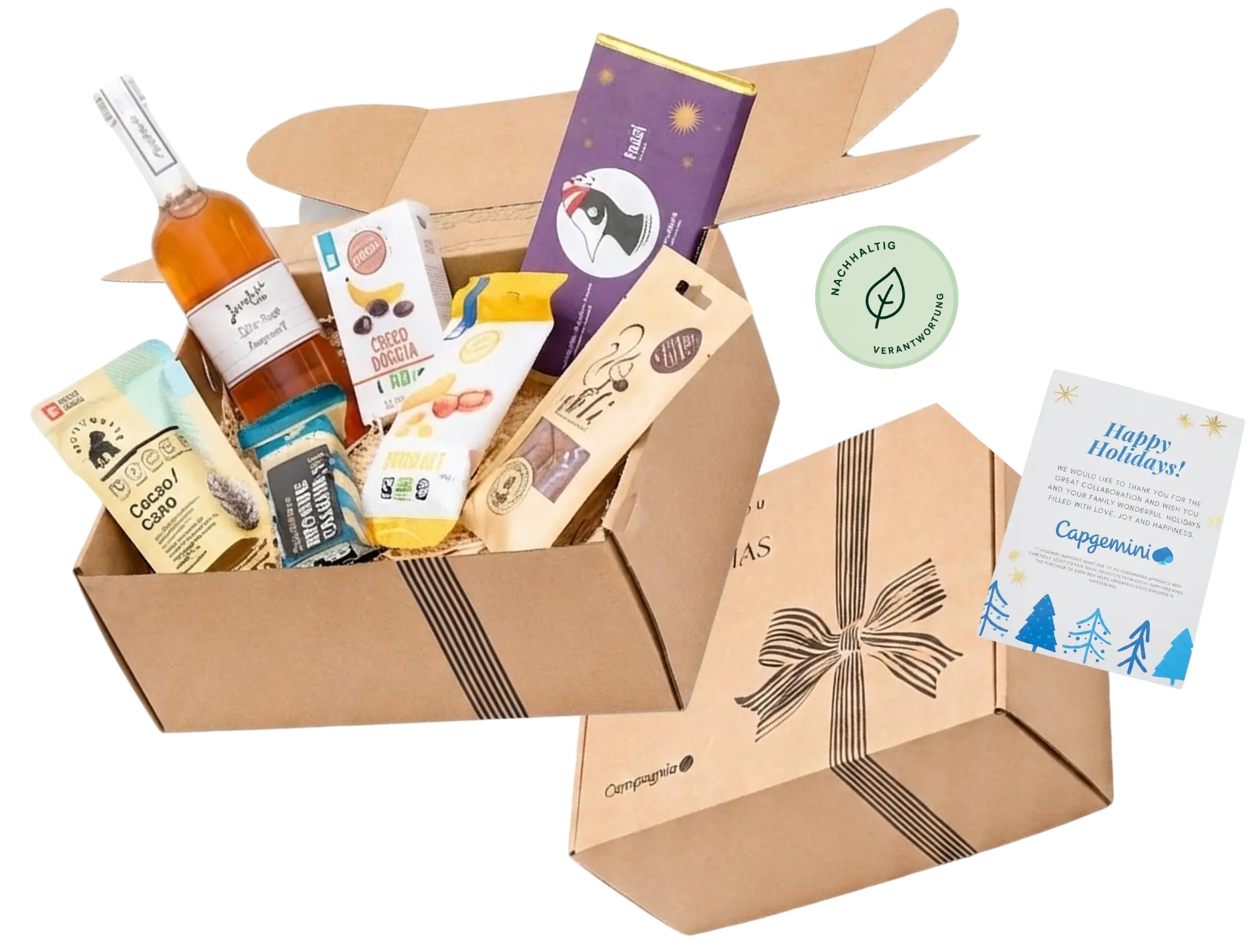 Der erste Tag entscheidet mit, ob jemand ankommt. Eine Box mit Schweizer Produkten, Ihrem Logo und einer persönlichen Karte — am Arbeitsplatz oder vorab nach Hause, wenn der Start remote beginnt.