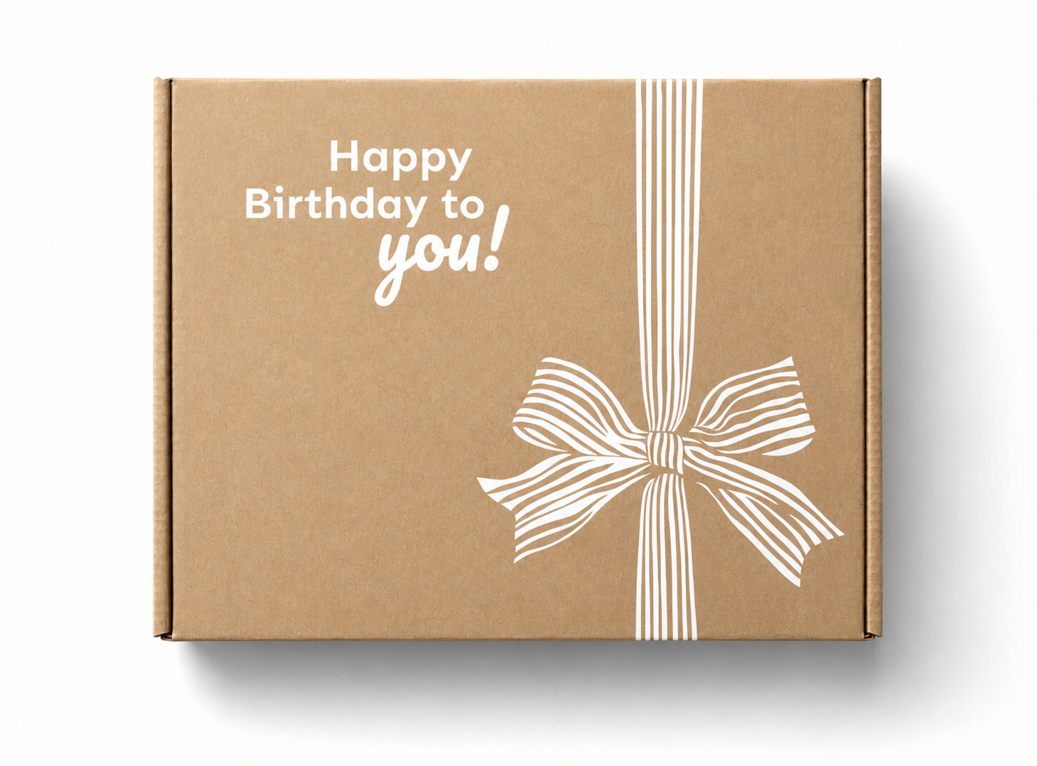 Geburtstagsbox mit weissem Druck und Logo