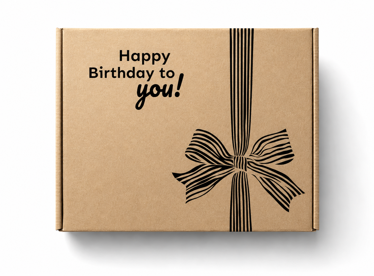 Geburtstagsbox mit schwarzem Druck und Logo